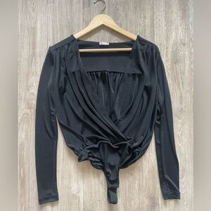 Free People Black Plunge Bodysuit | Intimately FP Long Sleeve | Size small